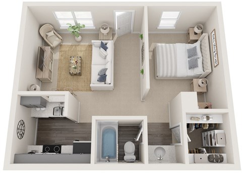 Floor plan for studio, 1 bath, 500 sqft